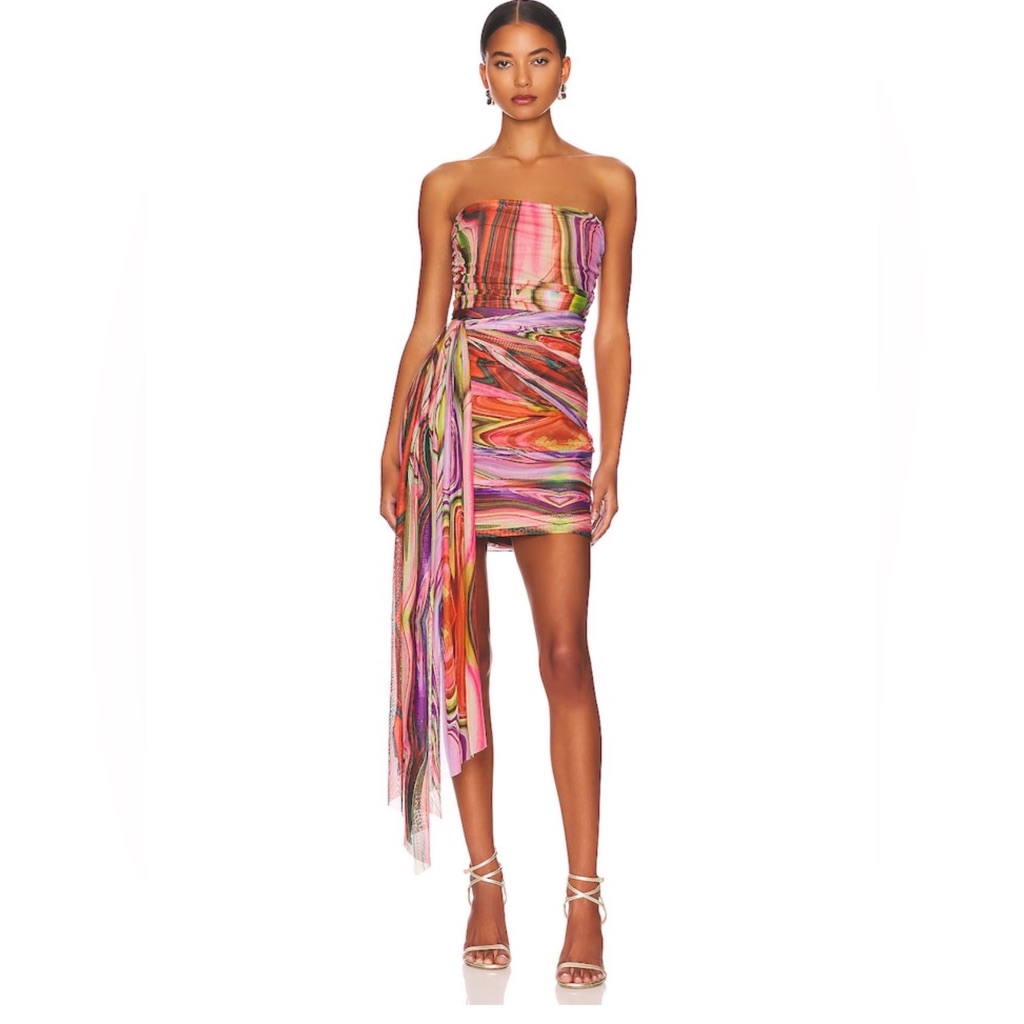 Elliatt Multicolor Strapless Mini Dress In Pink And Orange Swirl